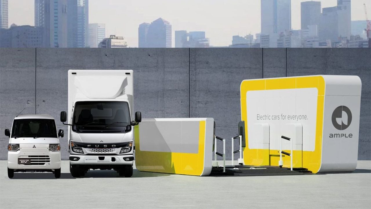 Autonomía ilimitada para los camiones eléctricos, la apuesta de Mitsubishi y el sistema de cambio de batería